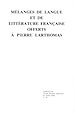 Téléchargez le livre numérique:  Mélanges de langue et de littérature française offerts à  Pierre Larthomas