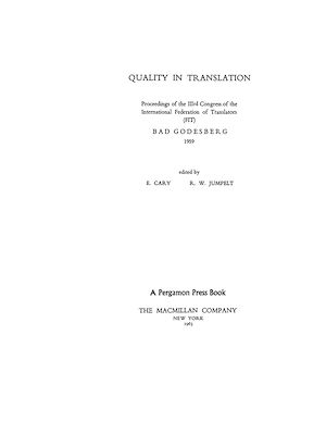 Téléchargez le livre :  Quality in Translation