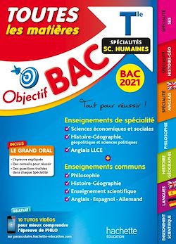 Télécharger le livre :  Objectif Bac - Term Enseignements communs+ Spécialités Maths-SES-Histoire-Géo-Langues BAC 2021