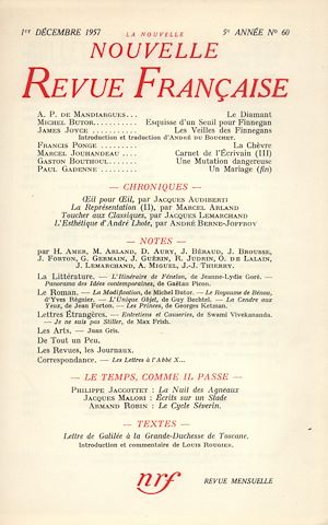 Téléchargez le livre :  La Nouvelle Nouvelle Revue Française N' 60 (Décembre 1957)