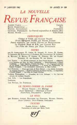 Téléchargez le livre :  La Nouvelle Revue Française N' 109 (Janvier 1962)