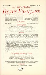 Télécharger le livre :  La Nouvelle Revue Française N' 116 (Aout 1962)