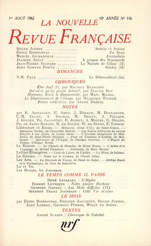 Téléchargez le livre :  La Nouvelle Revue Française N' 116 (Aout 1962)