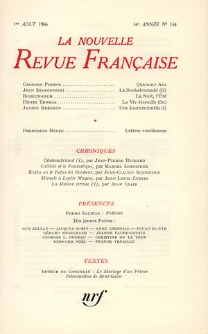 Téléchargez le livre :  La Nouvelle Revue Française N' 164 (Aout 1966)