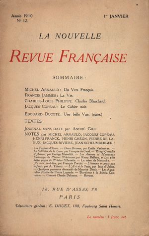 Téléchargez le livre :  La Nouvelle Revue Française N' 12 (Janvier 1910)