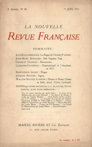 Téléchargez le livre :  La Nouvelle Revue Française N' 30 (Juin 1911)
