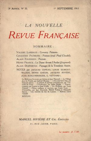 Téléchargez le livre :  La Nouvelle Revue Française N' 33 (Septembre 1911)