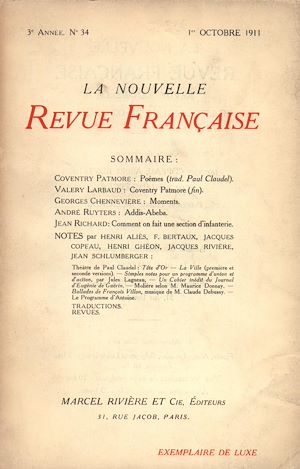Téléchargez le livre :  La Nouvelle Revue Française N' 34 (Octobre 1911)