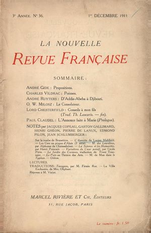 Téléchargez le livre :  La Nouvelle Revue Française N' 36 (Décembre 1911)