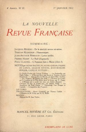 Téléchargez le livre :  La Nouvelle Revue Française N' 37 (Janvier 1912)