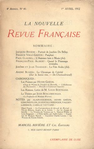Téléchargez le livre :  La Nouvelle Revue Française N' 40 (Avril 1912)