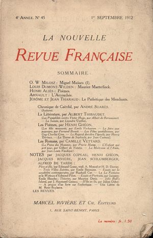 Téléchargez le livre :  La Nouvelle Revue Française N' 45 (Septembre 1912)