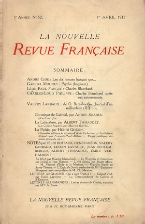 Téléchargez le livre :  La Nouvelle Revue Française N' 52 (Avril 1913)