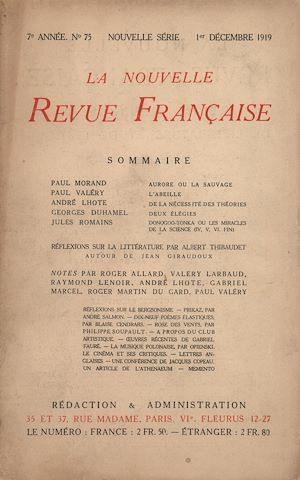 Téléchargez le livre :  La Nouvelle Revue Française N' 75 (Décembre 1919)