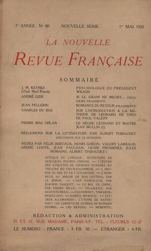 Téléchargez le livre :  La Nouvelle Revue Française N' 80 (Mai 1920)