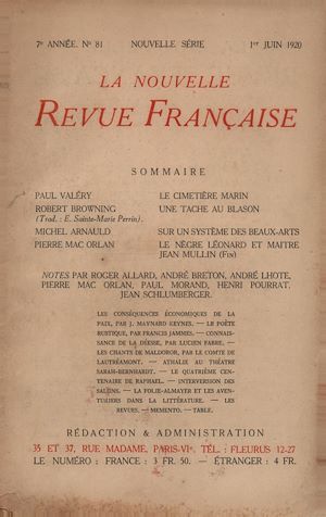 Téléchargez le livre :  La Nouvelle Revue Française N' 81 (Juin 1920)
