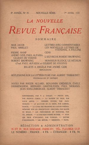Téléchargez le livre :  La Nouvelle Revue Française N' 91 (Avril 1921)