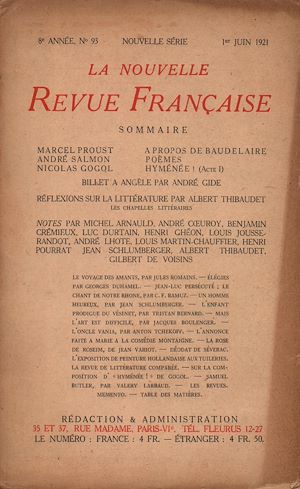 Téléchargez le livre :  La Nouvelle Revue Française N' 93 (Juin 1921)