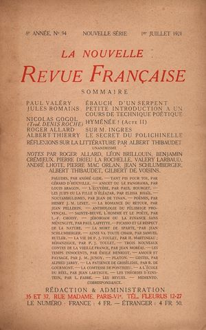 Téléchargez le livre :  La Nouvelle Revue Française N' 94 (Juillet 1921)