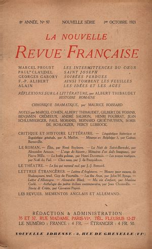 Téléchargez le livre :  La Nouvelle Revue Française N' 97 (Octobre 1921)
