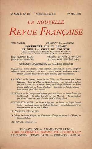 Téléchargez le livre :  La Nouvelle Revue Française N' 104 (Mai 1922)