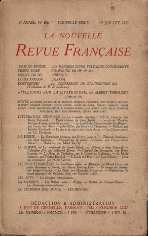 Téléchargez le livre :  La Nouvelle Revue Française N° 106 (Juillet 1922)