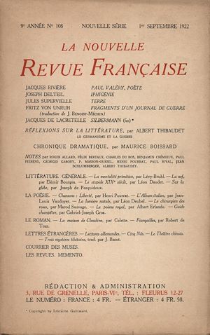 Téléchargez le livre :  La Nouvelle Revue Française N' 108 (Septembre 1922)