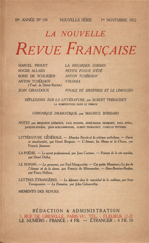 Téléchargez le livre :  La Nouvelle Revue Française N' 110 (Novembre 1922)