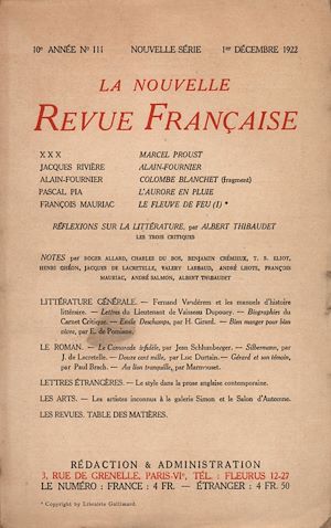 Téléchargez le livre :  La Nouvelle Revue Française N' 111 (Décembre 1922)