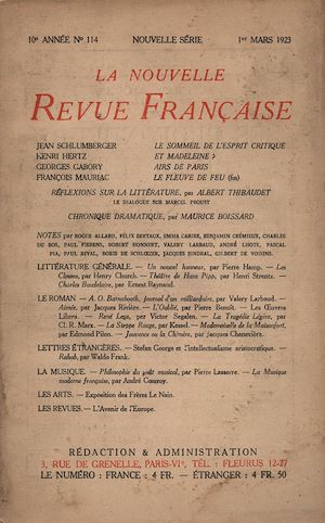 Téléchargez le livre :  La Nouvelle Revue Française N' 114 (Mars 1923)