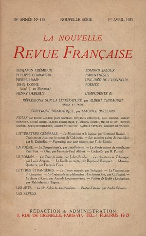 Téléchargez le livre :  La Nouvelle Revue Française N' 115 (Avril 1923)