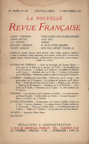 Téléchargez le livre :  La Nouvelle Revue Française N' 120 (Septembre 1923)