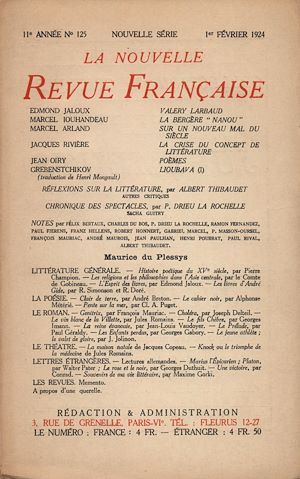 Téléchargez le livre :  La Nouvelle Revue Française N' 125 (Février 1924)