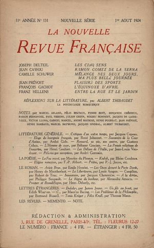 Téléchargez le livre :  La Nouvelle Revue Française N' 131 (Aout 1924)