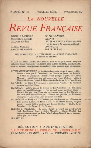 Téléchargez le livre :  La Nouvelle Revue Française N' 133 (Octobre 1924)