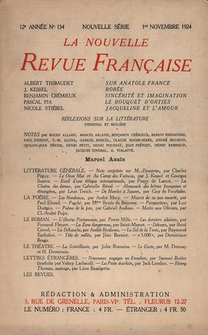 Téléchargez le livre :  La Nouvelle Revue Française N' 134 (Novembre 1924)