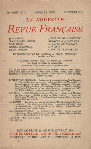 Téléchargez le livre :  La Nouvelle Revue Française N' 137 (Février 1925)