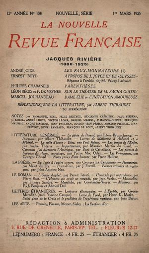 Téléchargez le livre :  La Nouvelle Revue Française N' 138 (Mars 1925)