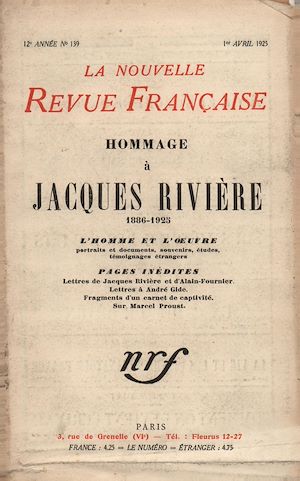 Téléchargez le livre :  Hommage r Jacques Rivicre (1886-1925) N' 139 (Avril 1925)