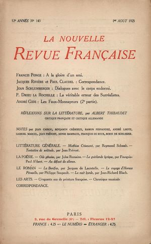 Téléchargez le livre :  La Nouvelle Revue Française N' 143 (Aout 1925)