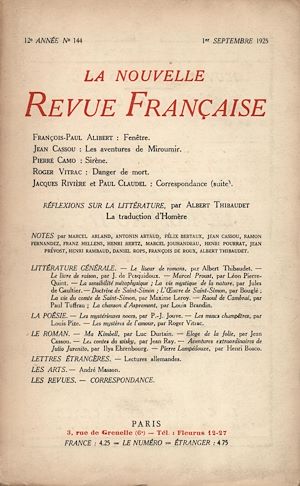 Téléchargez le livre :  La Nouvelle Revue Française N' 144 (Septembre 1925)