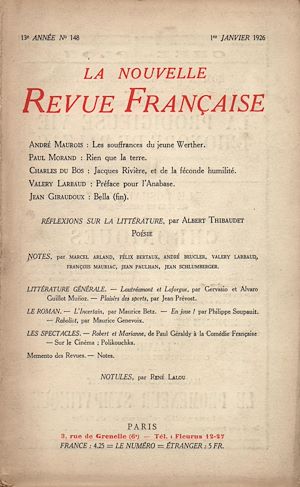 Téléchargez le livre :  La Nouvelle Revue Française N' 148 (Janvier 1926)