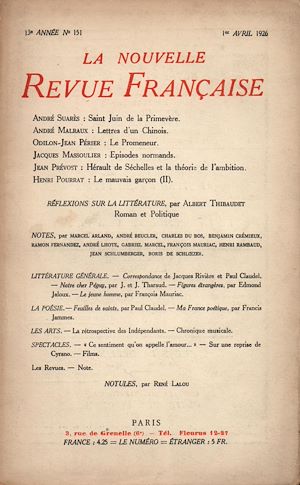 Téléchargez le livre :  La Nouvelle Revue Française N' 151 (Avril 1926)