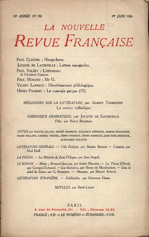 Téléchargez le livre :  La Nouvelle Revue Française N' 153 (Juin 1926)