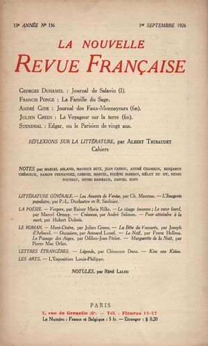 Téléchargez le livre :  La Nouvelle Revue Française N' 156 (Septembre 1926)