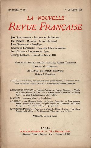 Téléchargez le livre :  La Nouvelle Revue Française N' 157 (Octobre 1926)