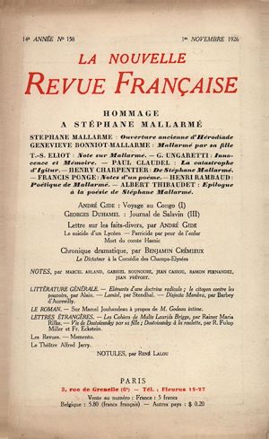 Téléchargez le livre :  La Nouvelle Revue Française N' 158 (Novembre 1926)