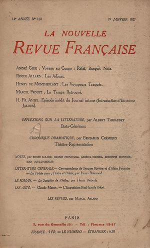 Téléchargez le livre :  La Nouvelle Revue Française N' 160 (Janvier 1927)