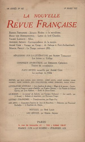 Téléchargez le livre :  La Nouvelle Revue Française N' 162 (Mars 1927)