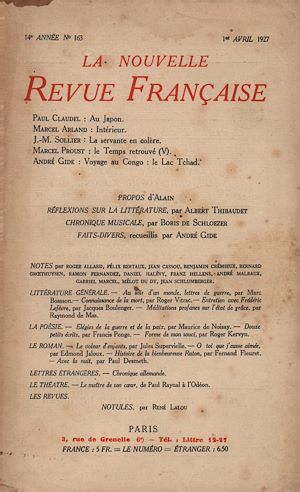 Téléchargez le livre :  La Nouvelle Revue Française N' 163 (Avril 1927)